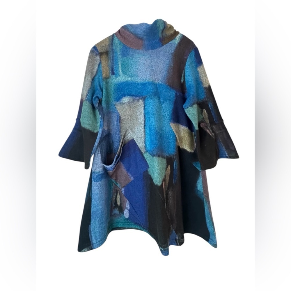 INC International Concepts DAMEE Mock Collar Artistic Flare Abstract Tunic Small